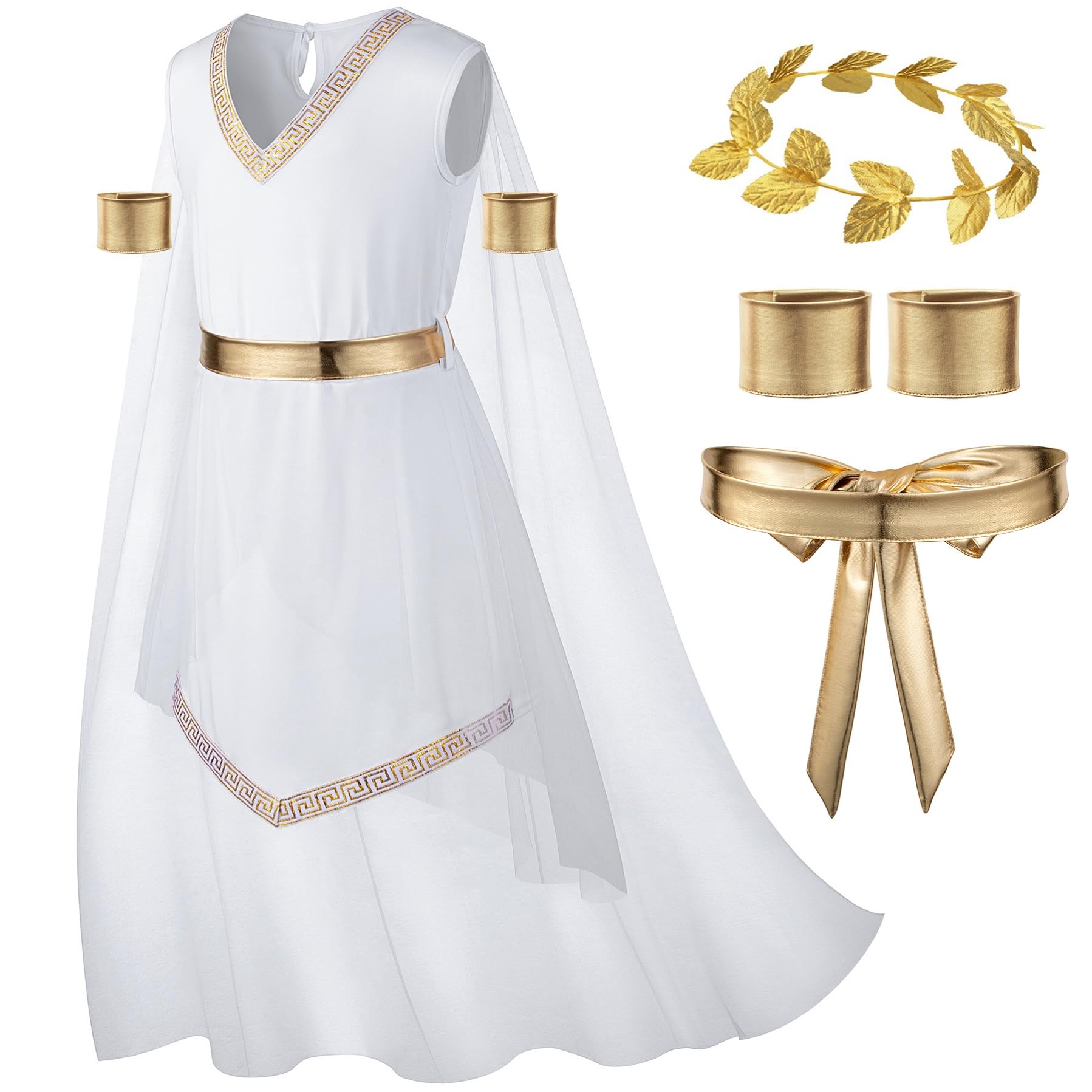 Girl's Toga Dress Greek God Outfit Roman Robe Cosplay Halloween Costume Accessories Set