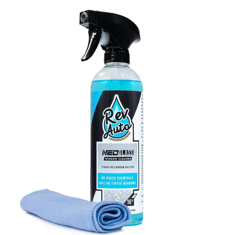 Kit Limpa-Vidros Automotivo Rev Auto com Toalha para Secagem, Sem Amônia, Compatível com Vidros Insulfilm, Frasco de 473 mL