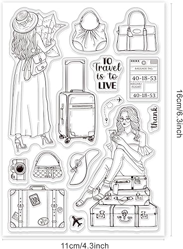 Miniatura 6 de GLOBLELAND Bolsa de viaje para mujer, diseño transparente de viaje, para vacaciones, estampillas, sellos transparentes de silicona, para