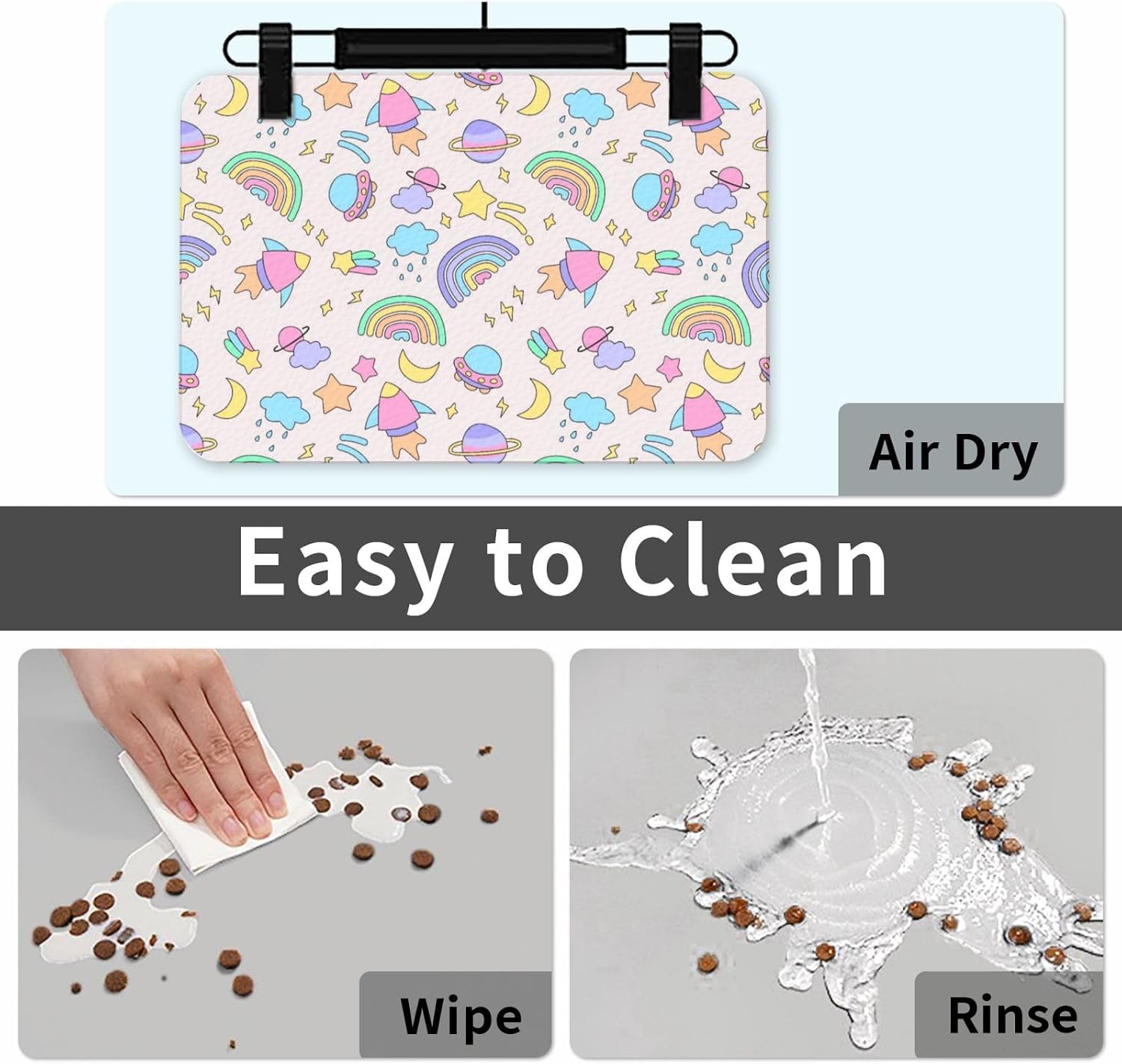 Cartoon Rocket Star Leather Absorbent Pet Feeding Mat Non-Slip for Dogs Cats 40x60cm
