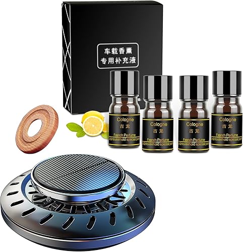 Kwak's Ambientador de aire para automóvil, difusor de aceite esencial de aromaterapia solar giratorio con 4 botellas adicionales de recambios de