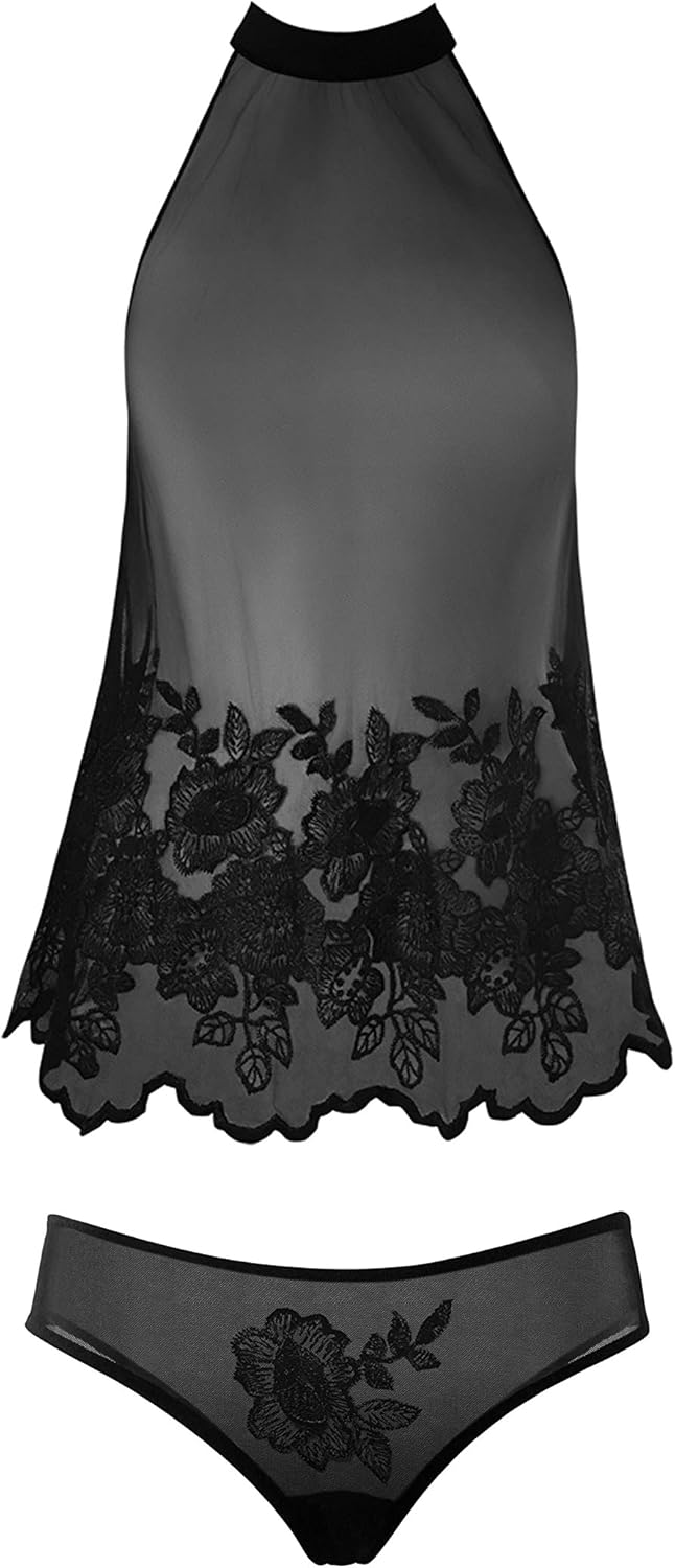 Fantasy Plus Size Marilyn Embroidered Babydoll Set, Plus Size Mesh and Lace Babydoll Set