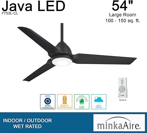 Miniatura 6 de MINKA-AIRE F753L-CL Java Ventilador de techo para exteriores de 54 pulgadas con luz LED integrada en acabado carbón cepillado níquel,Carbón,blanco