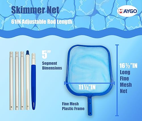 Miniatura 2 de Skimmer de piscina de 60 pulgadas de largo, 5 secciones, red de malla fina, para una limpieza rápida de escombros Spa Skimmer y estanque Skimmer