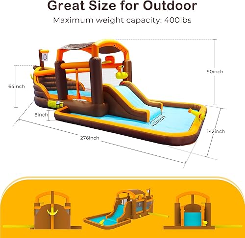 Miniatura 7 de Unovivy Tobogán acuático inflable con soplador de 650 W, tobogán acuático para niños en el patio trasero, casa de rebote de agua para parque