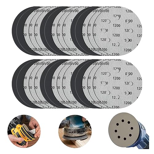 30 discos de lija de 5 pulgadas con gancho y bucle, 8 agujeros, papel de lija orbital de grano 1200, papel de lija redondo de carburo de silicio
