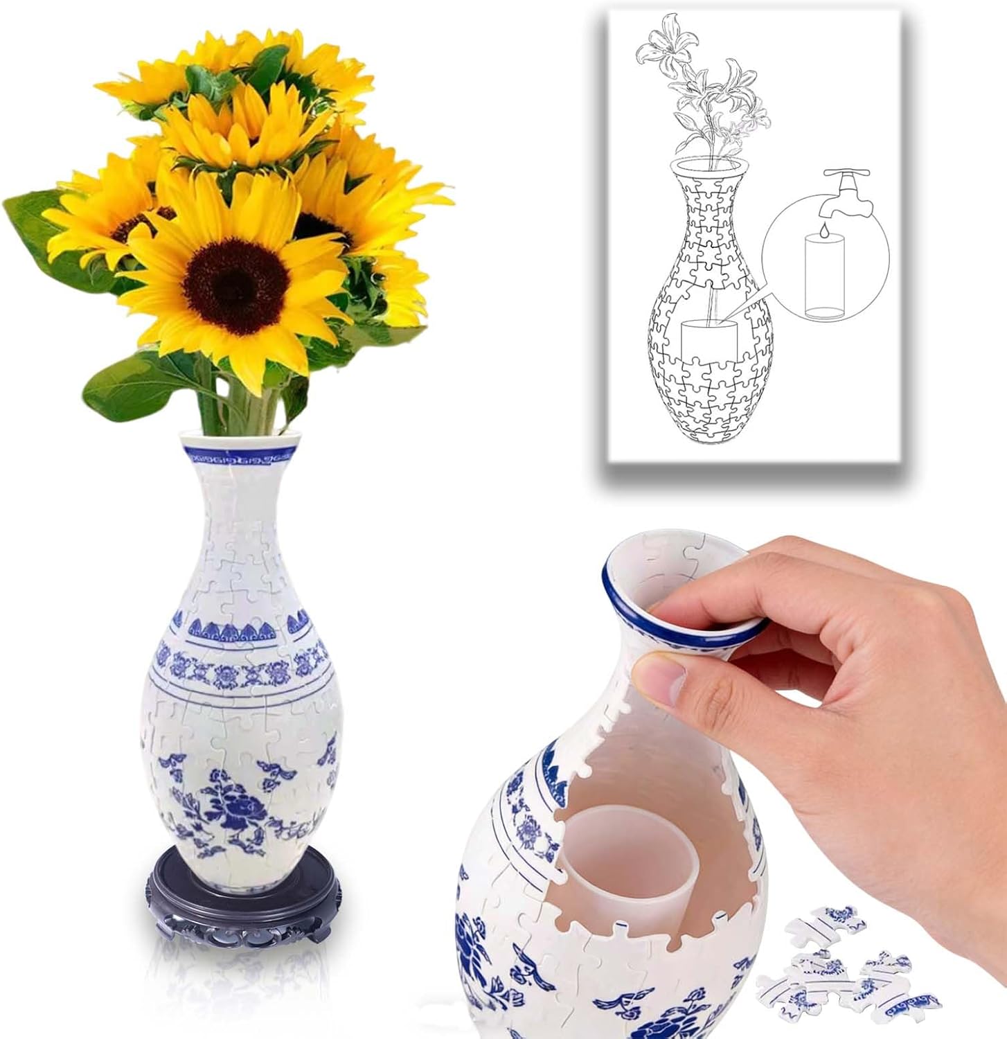 3D Puzzle Vase for Adults, 160-Piece Curved Plastic Puzzle Flower Vase, DIY Decorative Vase for Living Room, Desk, Office and Shelf Decor
