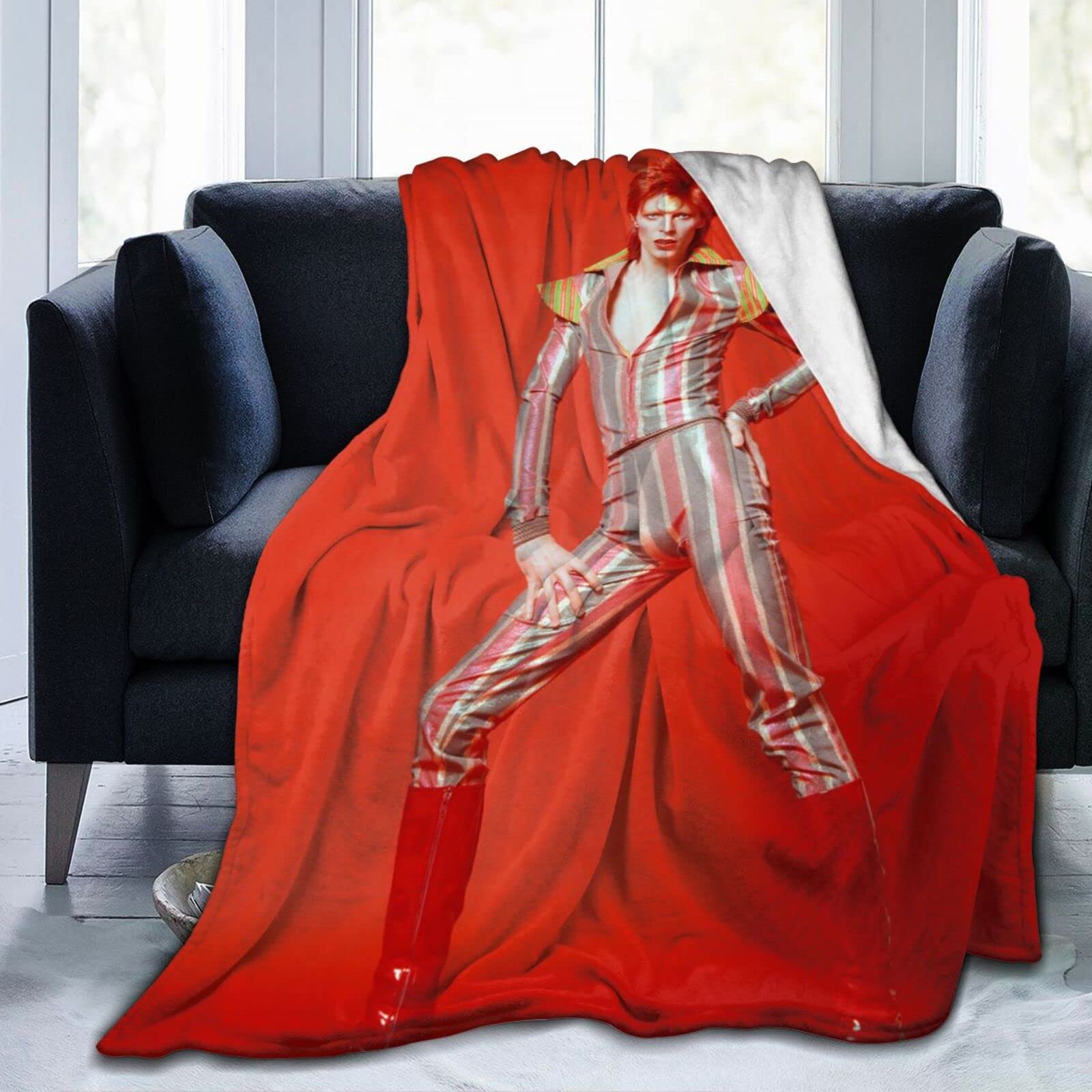 YINGD Flannel Throw Blanket David Bowie Large Wave Throw Blanket Super Soft Lightweight Blankets Washable for Bed Sofa 150x125cm