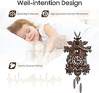 Vista 5 de TFCFL Reloj de pared de cuco retro, reloj de cuco MDF con diseño de bosque animal, reloj de pared de cuarzo musical con péndulo y silenciador