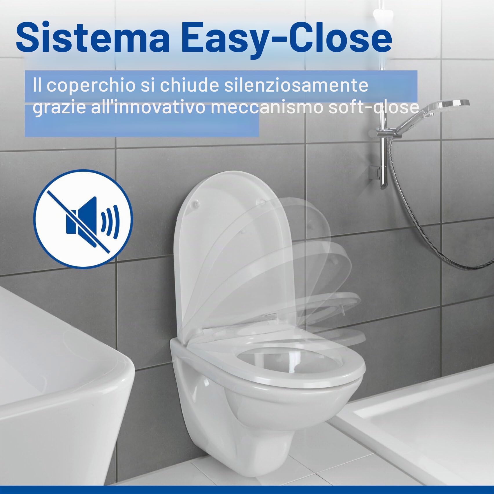 WENKO Copri water Sindia fino a 300 kg, abbassamento automatico Easy-Close e attacco in acciaio inossidabile igienico Fix-Clip a 1 pulsante, plastica infrangibile Duroplast, 36,5 x 46,5 cm, bianco