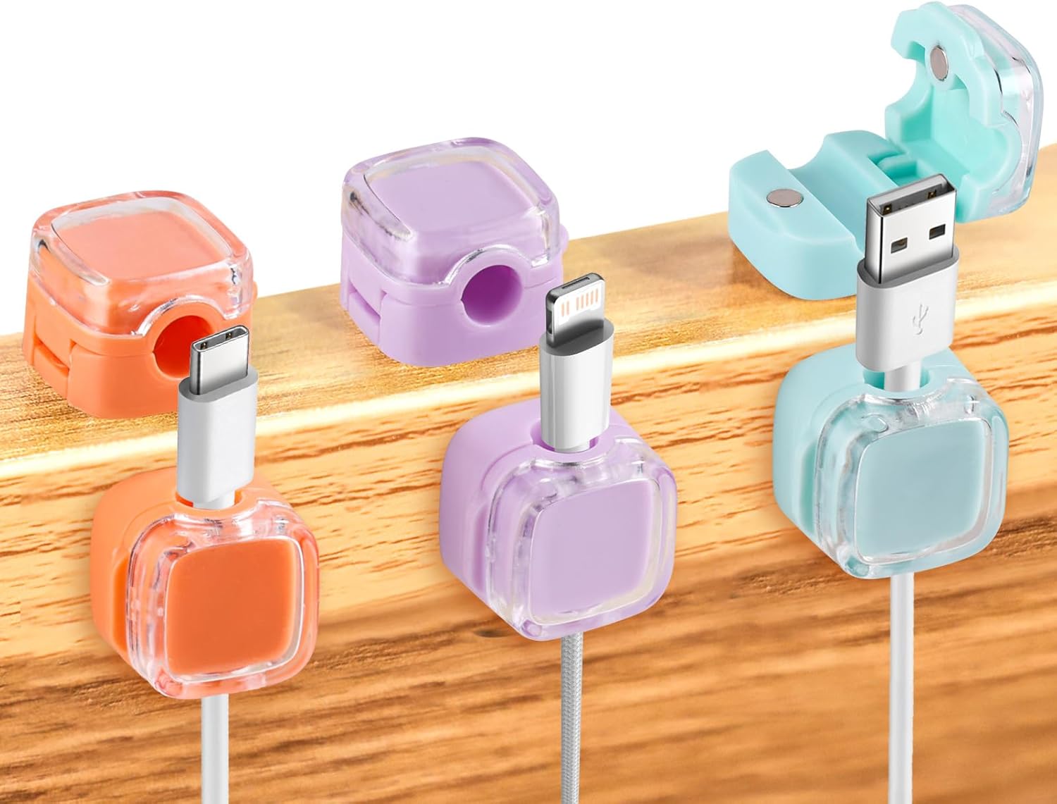 6 Pack Magnetic Cable Clips - Magnetic Cable Organizer Holder, Adhesive Charger Clips, Wire USB Cord Manager Keeper for Home, Office, Car, Wall, Desk, Phone, Nightstand (Mixed Colors)