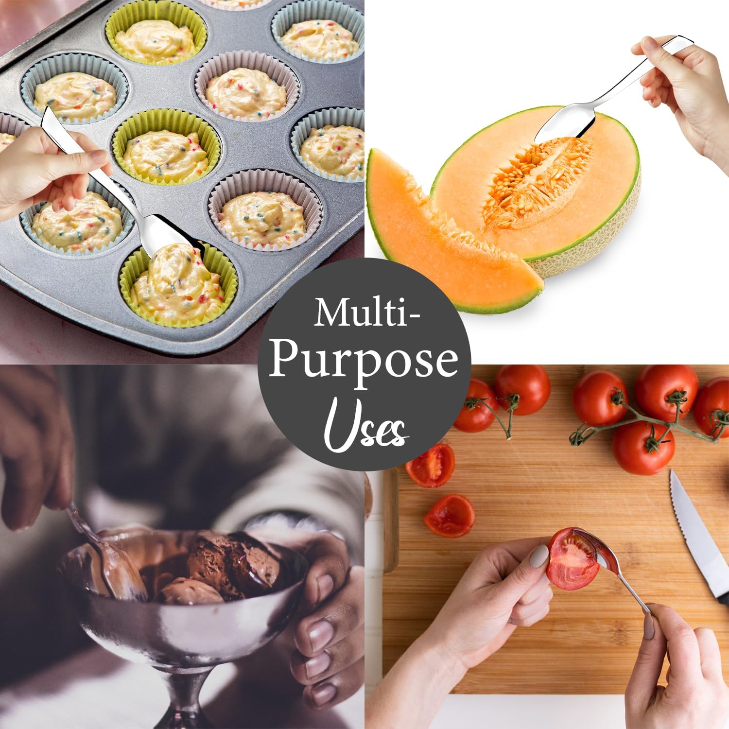 Stainless Steel Set of 12 Ice Cream Spoons, Silverware Spoon Set, Dinner Spoon Length 13.5cm, Food Grade Silverware for Home & Kitchen, Durable Stylish, 12 Silver Spoons