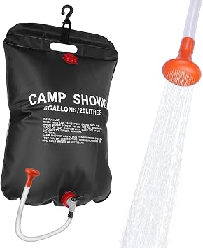 Solar Camping Shower Bag 1/2set and1+ Set 5 Gallon Portable Camping Showers Bag with Adjustable Switch Removable Nozzle for Camping Hiking Beach Swimming Outdoor Activities