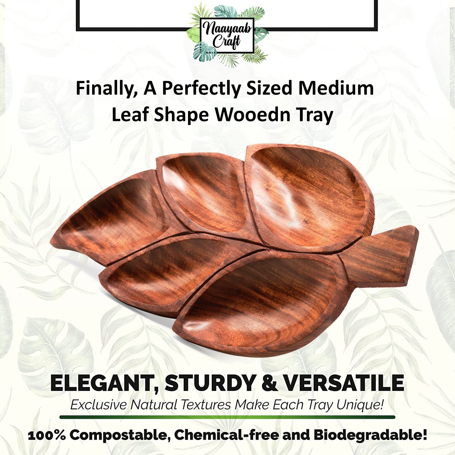 Naayaab Craft Luxury Premium Pakka Sheesham Wood Dry Fruits Serving Tray | Handcrafted Serving Platter Wooden Tray - Size (28 x 4 x 1cm) 1