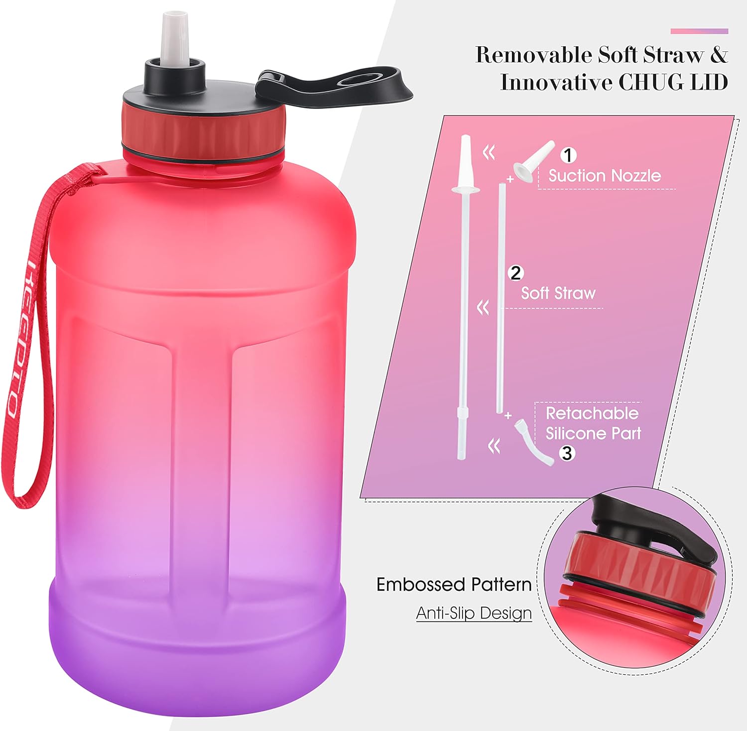 KEEPTO 2.2 Litre Water Bottle With Time Markings, BPA Free Motivational