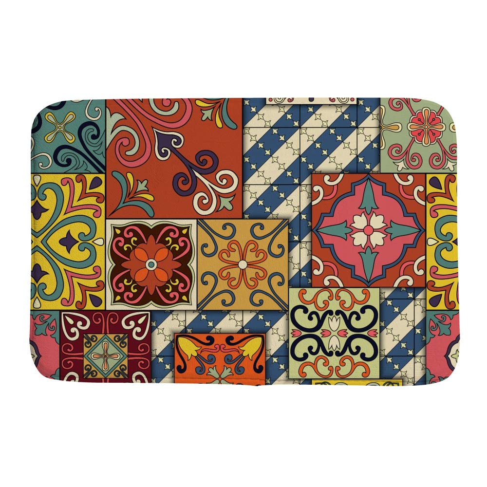 Paillasson velours corail antidérapant style Talavera 36 x 24 inch facile à nettoyer