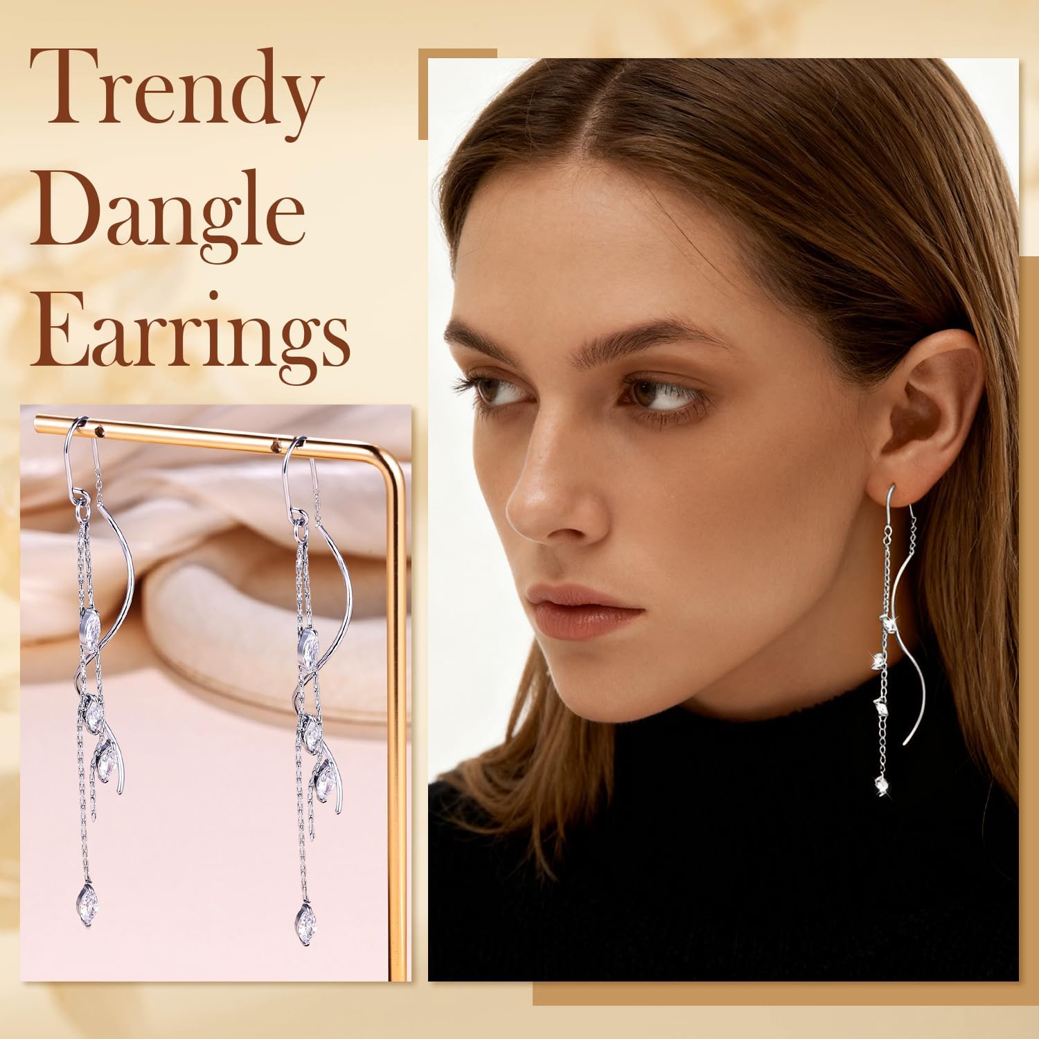 SPORCLO Dangle Earrings for Women 14k Gold Plated Drop Earrings Surgical Stainless Steel Threader Earring Hypoallergenic Trendy Chain Long Dangling Minimalist Jewelry Gift Non Tarnish - Image 3