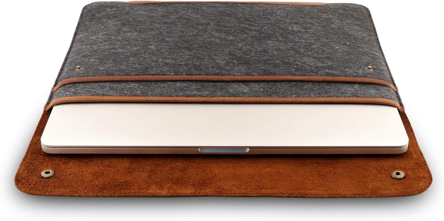 MegaGear Genuine Leather and Fleece MacBook Bag Laptop Sleeve for MacBook Pro and MacBook Air Case 14 Inch - 13 Inch (M4, M3, M2, M2, M1, Pro, Max) 13.3 Inch, iPad Pro 12.9 Inch - 2020 to 2024 Models