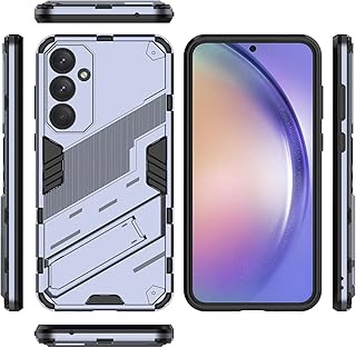 جراب موبايل بانك ارمور 2 في 1 متوافق مع سامسونج جالاكسي A55 بشبكة الجيل الخامس 5G من البولي كربونات والبولي يوريثين المقاوم للحرارة والمضاد للصدمات حامل غير مرئي رمادي