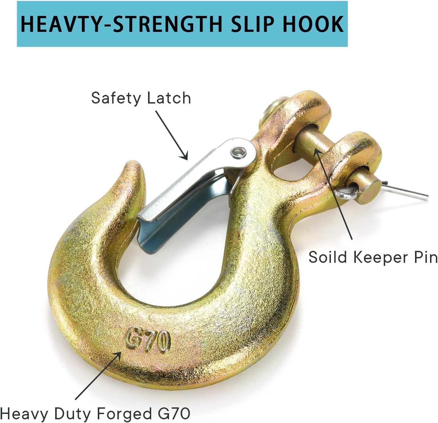Lawei 6 Pack 5/16 Inch Clevis Slip Hook with Latch, Forged G70 Steel Clevis Safety Hooks, Heavy Duty Chain Grab Hooks for Truck Trailer Winch Transport Tow Chain Hook, 3/4 in Opening,14000 Lb Capacity