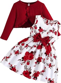Toddler Girls Dress with Cardigan Set Little Girl Floral Sleeveless Dress Ruffle Coat Baby Long Sleeve Outfit