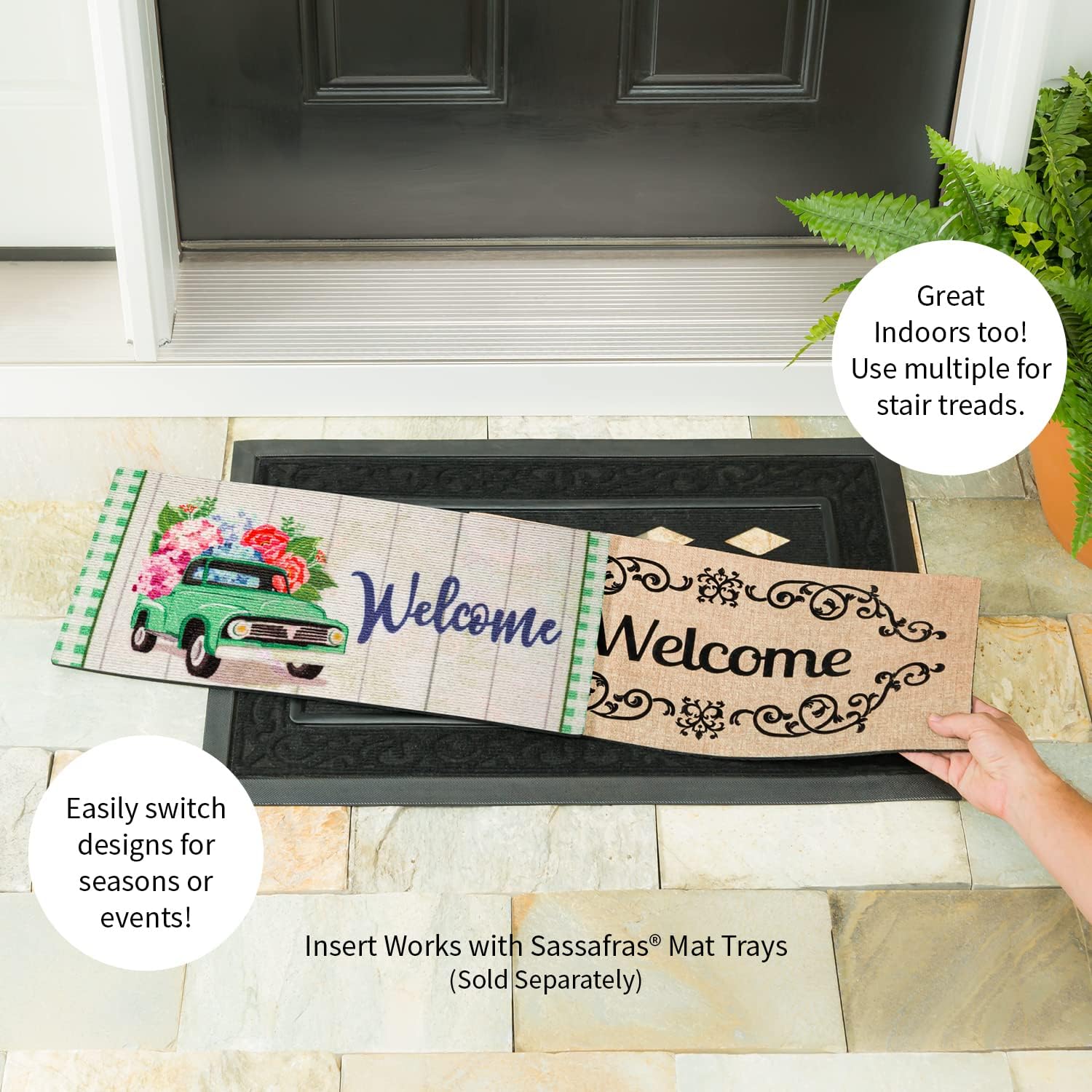 Evergreen Sassafras Spring Flower Delivery Interchangeable Entrance Doormat | Indoor and Outdoor | 22-inches x 10-inches | Non-Slip Backing | All-Season | Low Profile | Home Décor