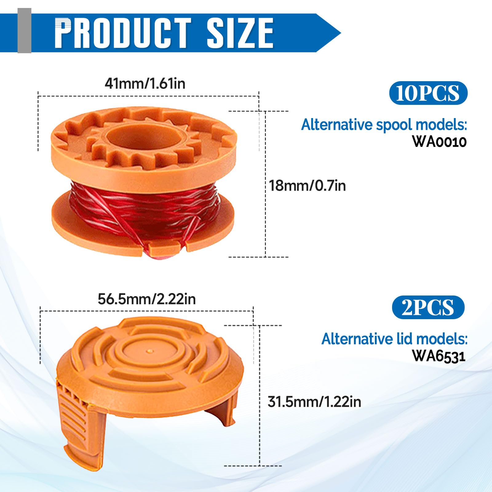 JAMSSOW Replacement Strimmer Spool Compatible with Worx WA0010 WA0004,Autofeed Nylon Line for Worx WG151 WG154 WG155 WG160 WG163 WG175 WG180 - Image 2
