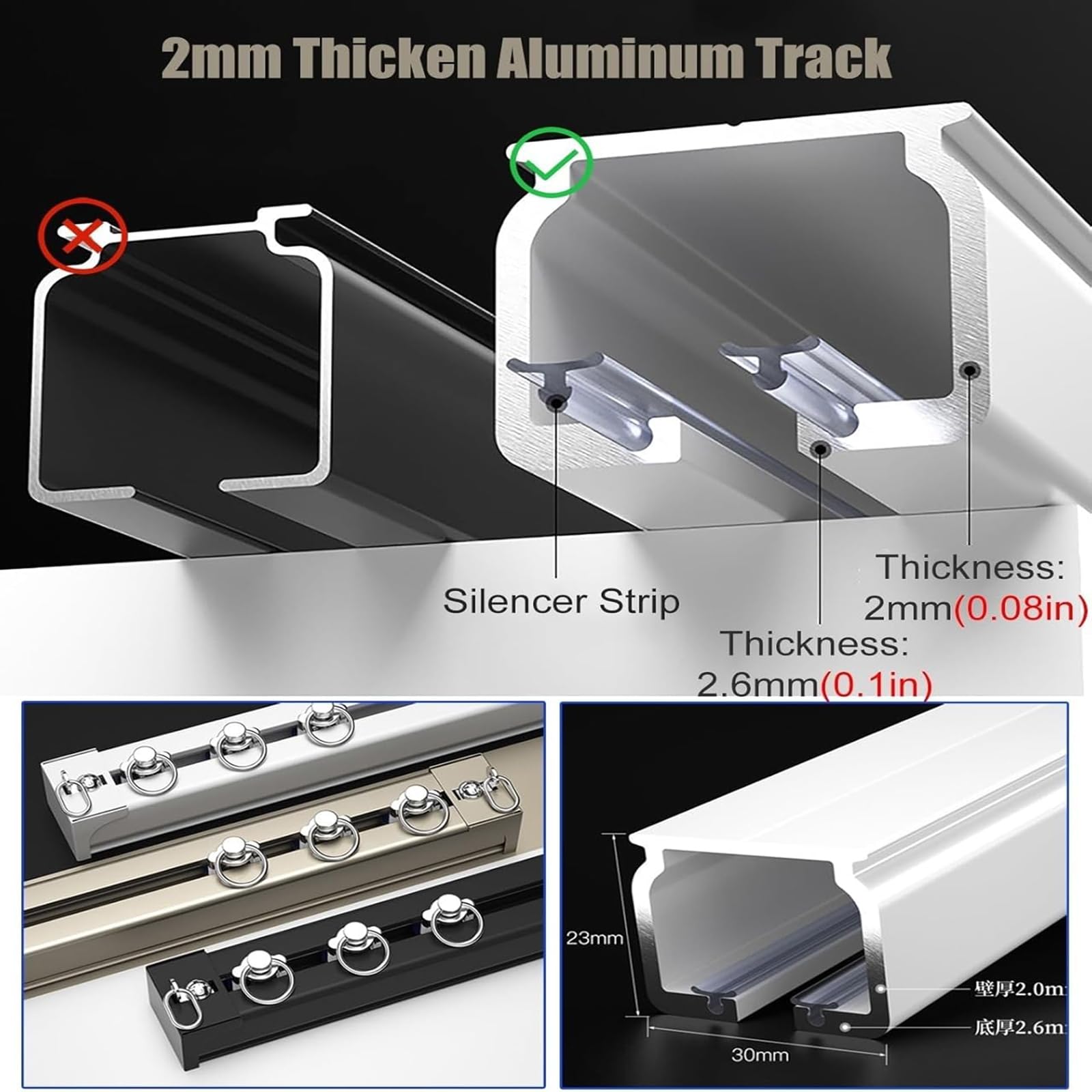 Générique Rail de Rideau Robuste en Alliage D'aluminium, Tringle À Rideaux Coulissante pour Plafond et Mur, Séparateur de Pièce 100-500cm(Size:1.5M,Color:Blanc)
