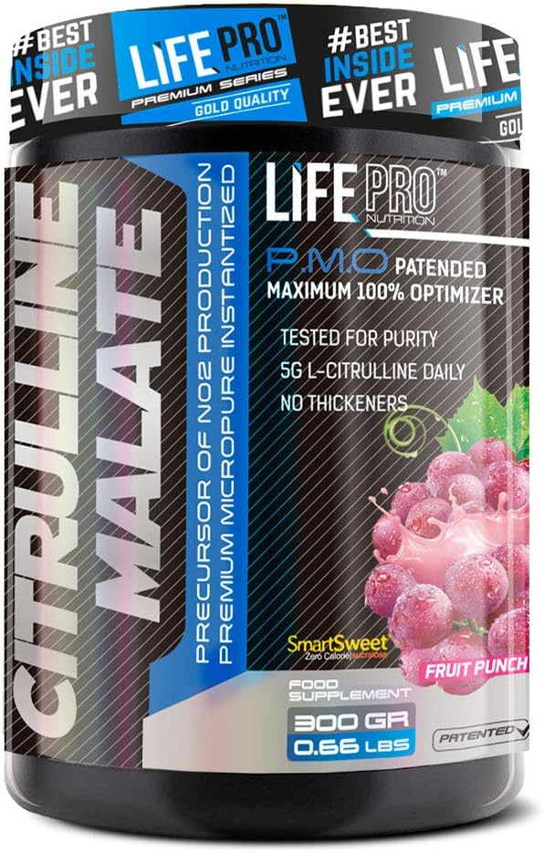 Life Pro Citrulina Malato 300g | Suplemento con Citrulina y Malato, Mejora Rendimiento Deportivo, Facilita Crecimiento Muscular y Mejora Resistencia, Sabor Frutos Rojos