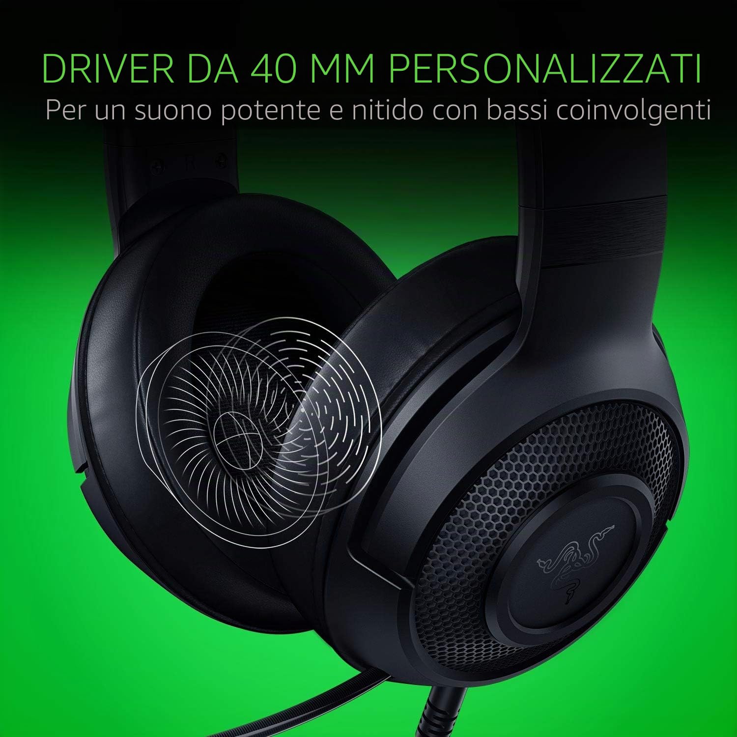 Razer Kraken X Cuffie da gioco ultraleggere suono surround 7.1 struttura leggera microfono cardioide pieghevole One size