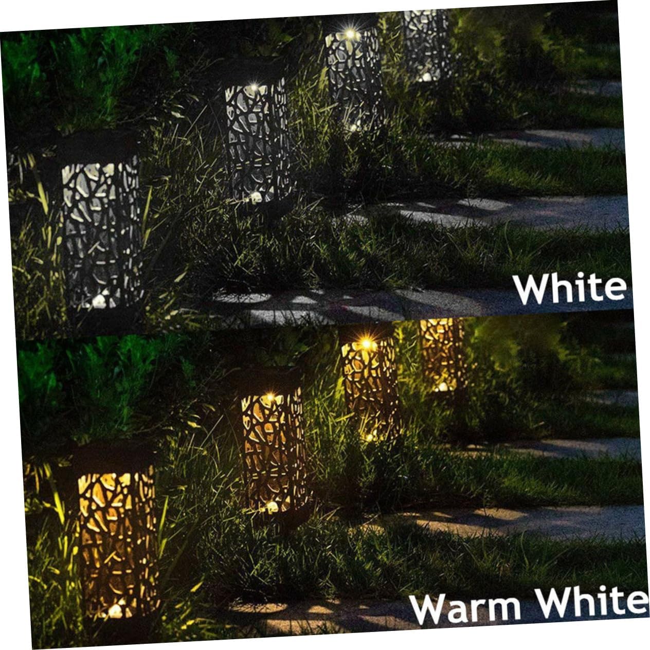 6Pcs Hollow Out Solar Garden Light Courtyard Lamp Ground Plug Outdoor Light with Warm White Illumination for Landscape Decoration Black