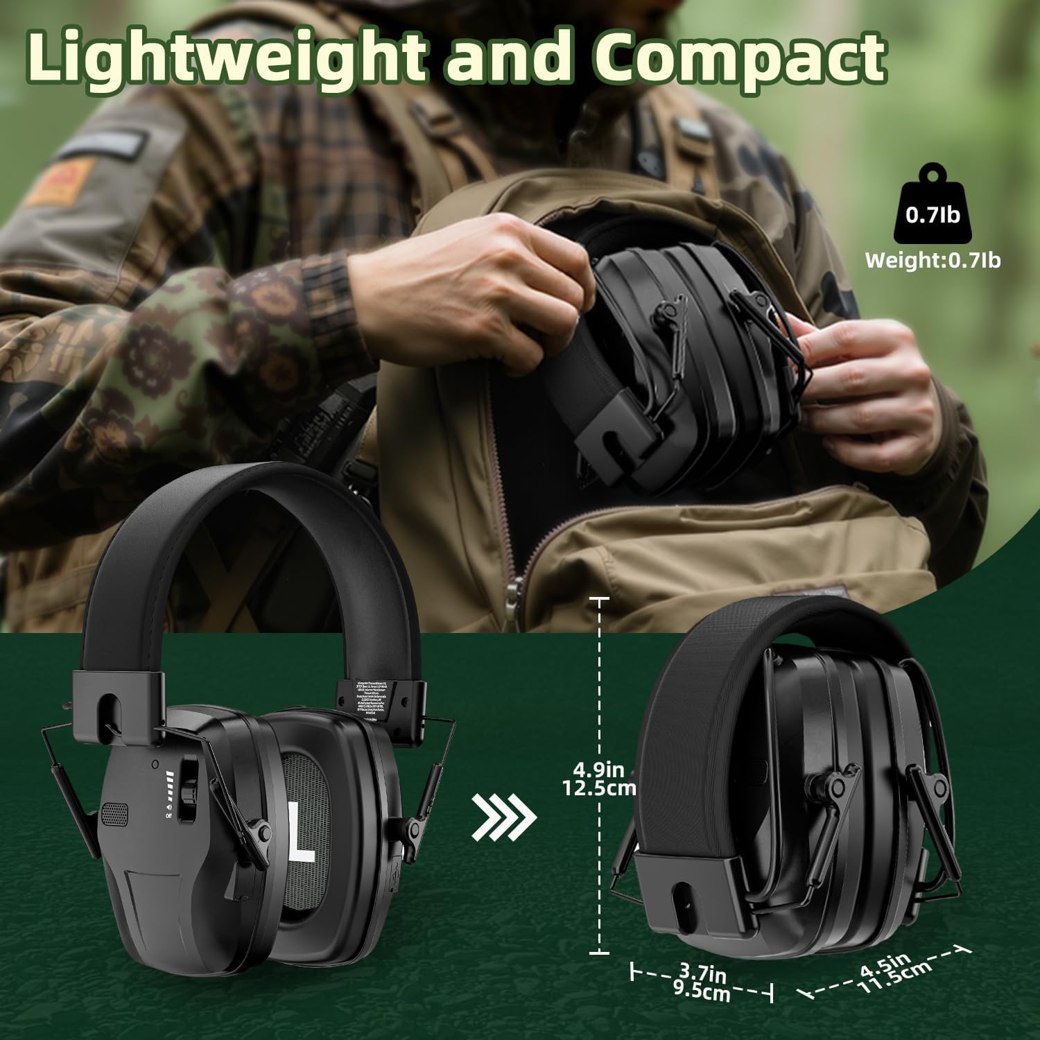 Rechargeable Shooting Protection Earmuffs with 4X Sound Amplification, Automatic Noise Cancelling Headphones Electronic Ear Muffs Music Volume Adjustable Folding for Hunting Racing Mowing - Image 5
