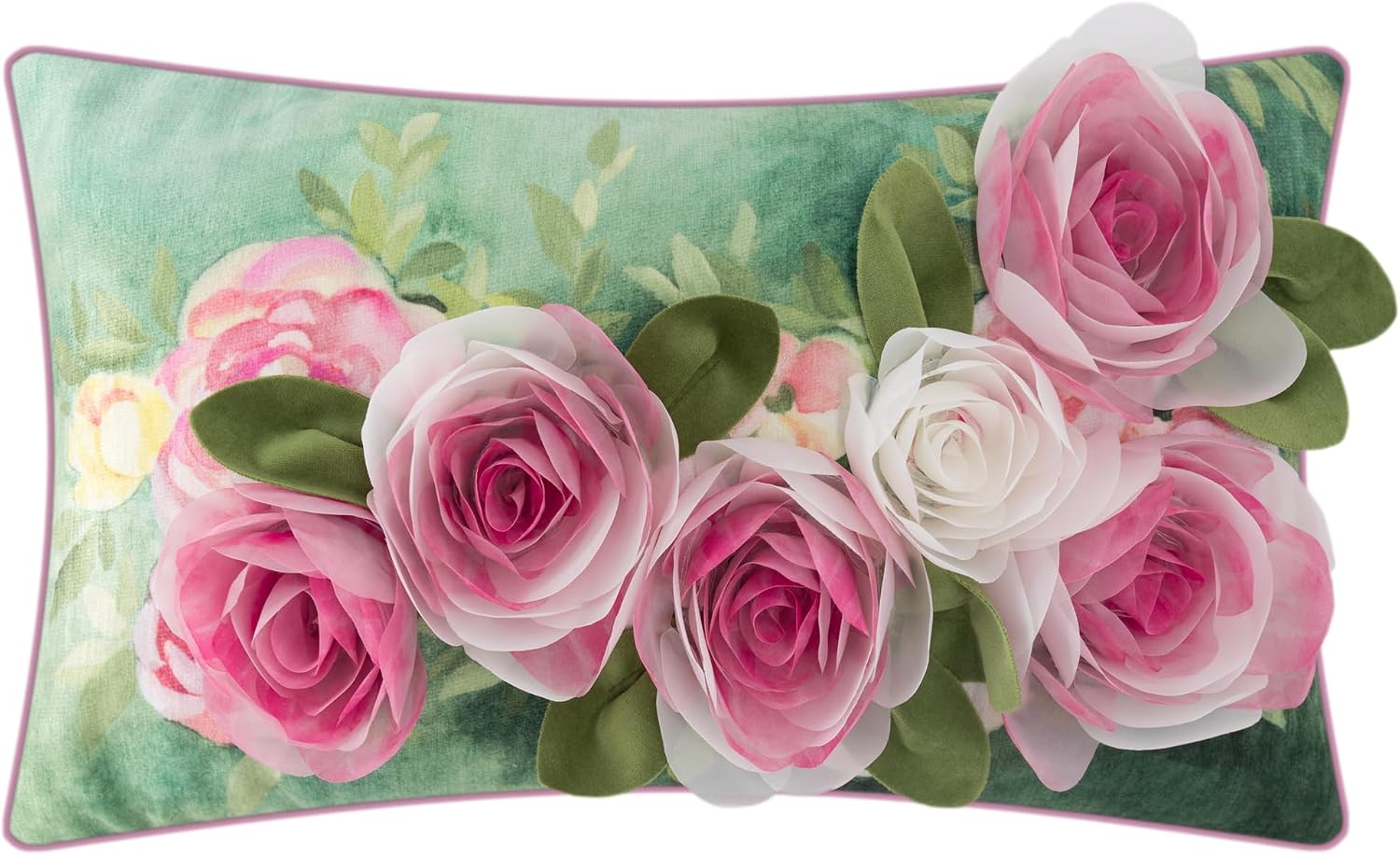 KINGROSE Red Rose Gauze Flower Throw Pillow Cover 3D Floral Pillow Case Decorative Cushion Cover for Summer Sofa Bed Living Room Couch 12 x 20 Inches Pink