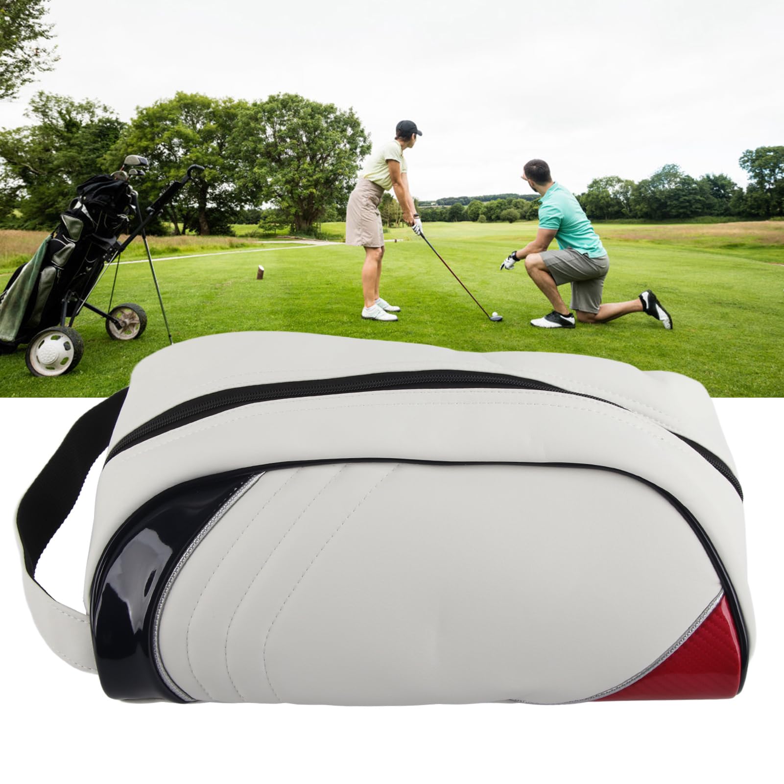 PU Leather Golf Shoe Storage Bag, Zipper Sport Travel Shoe Bag, Home Travel Dust Storage Bag Accessory Bag White