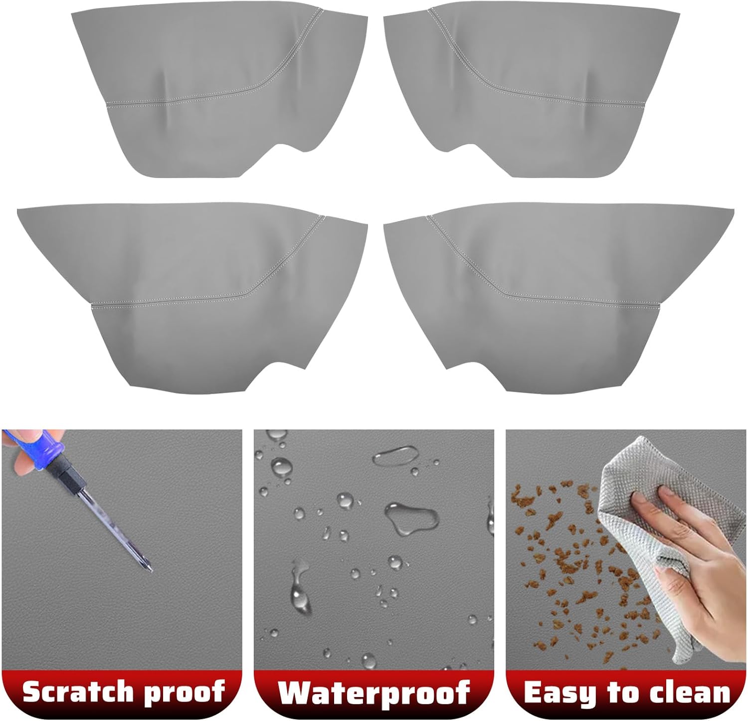 QianBao 4PCS Door Panel Leather Cover Replacement for Toyota Camry 2006-2012, DIY Left & Right Door Panel Protector with Installation Tool Gray