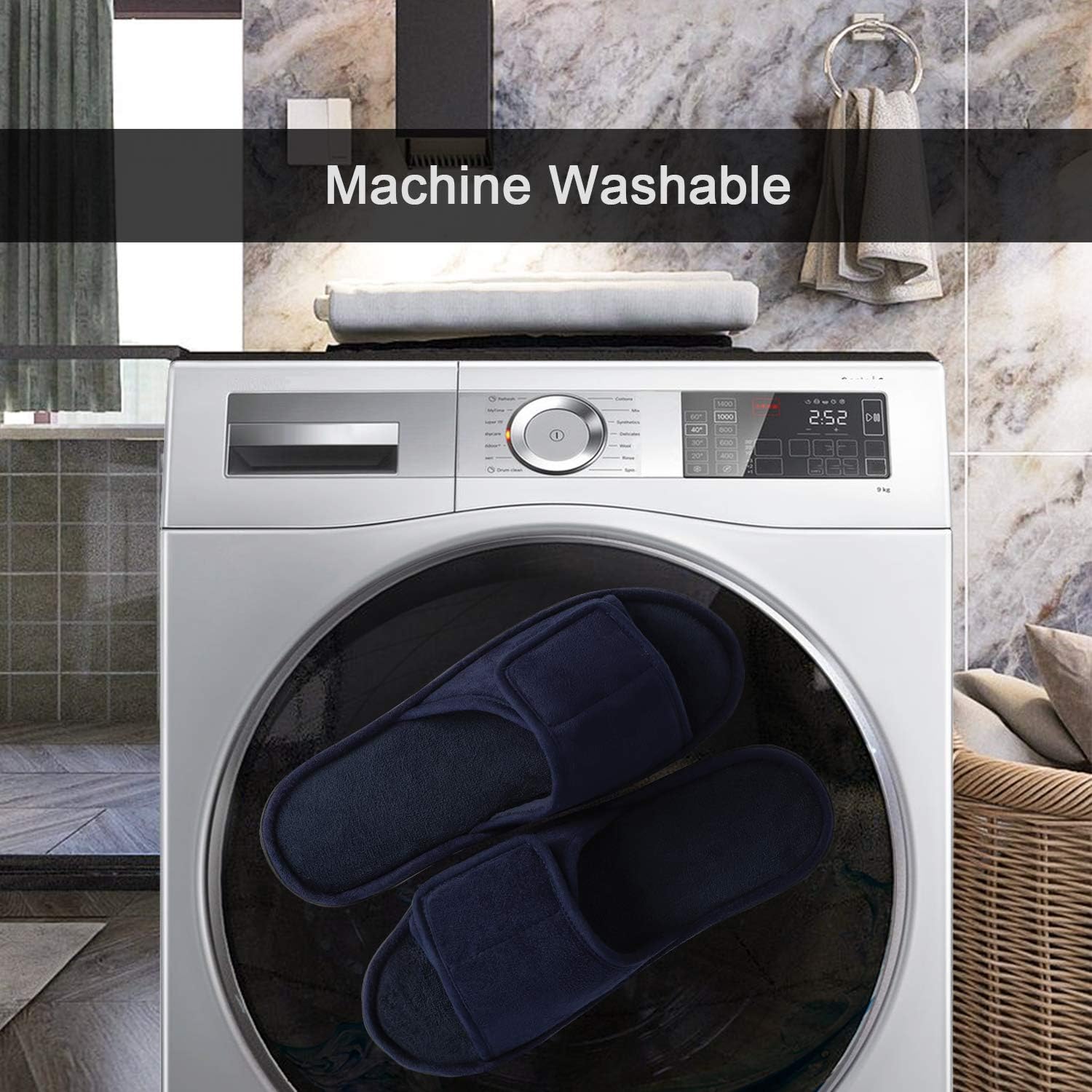 LongBay Men's Comfy Memory Foam Slide Slippers Breathable Micro Suede House Shoes - Image 7