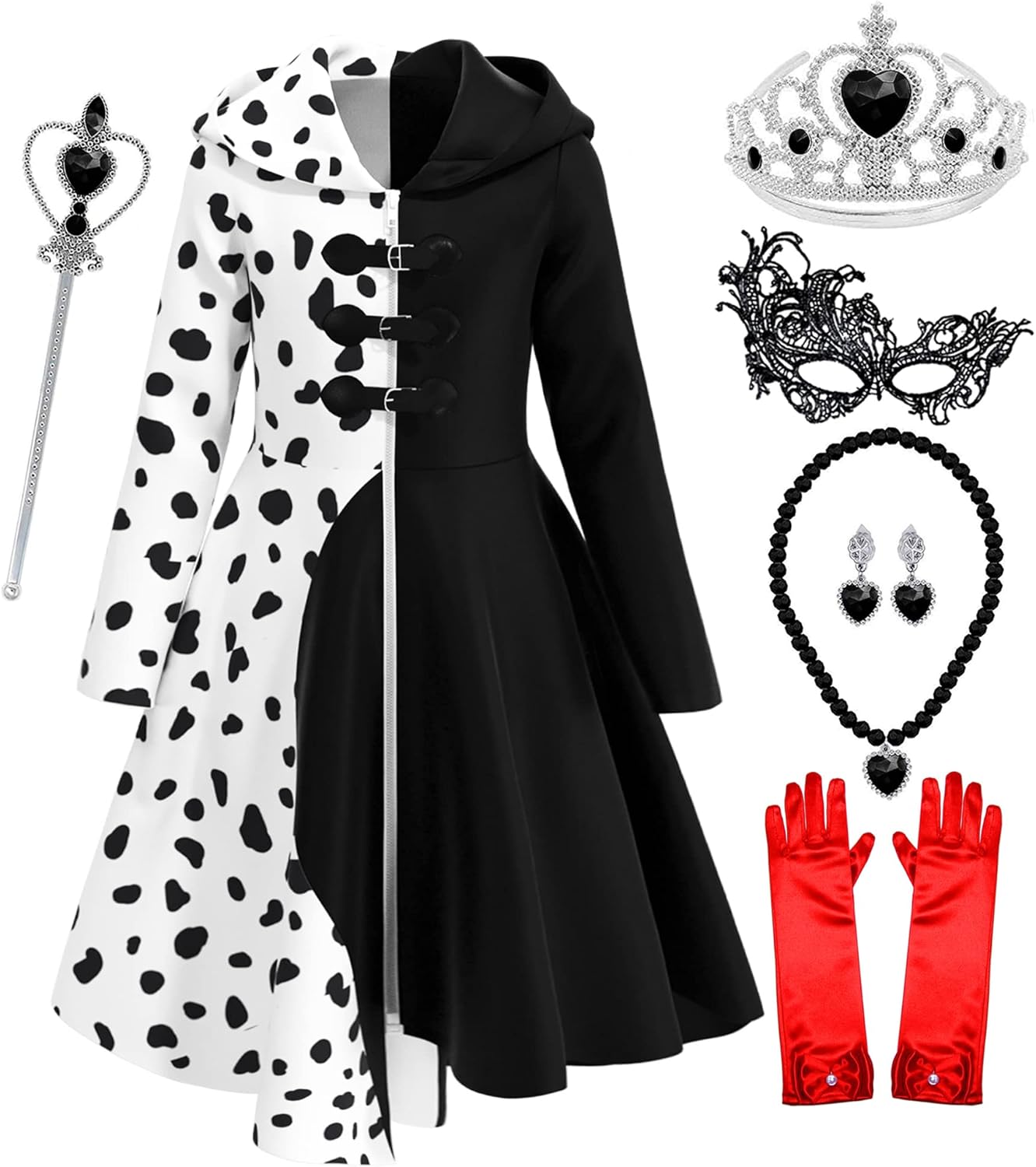 Akokvlar Girls Dalmatian Print Costume Vintage Halloween Dress Up Outfit 9-10 Years White