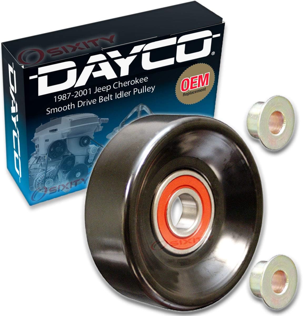 Dayco Smooth Pulley Drive Belt Idler Pulley compatible with Jeep Cherokee 2.5L 4.0L L4 L6 1987-2001