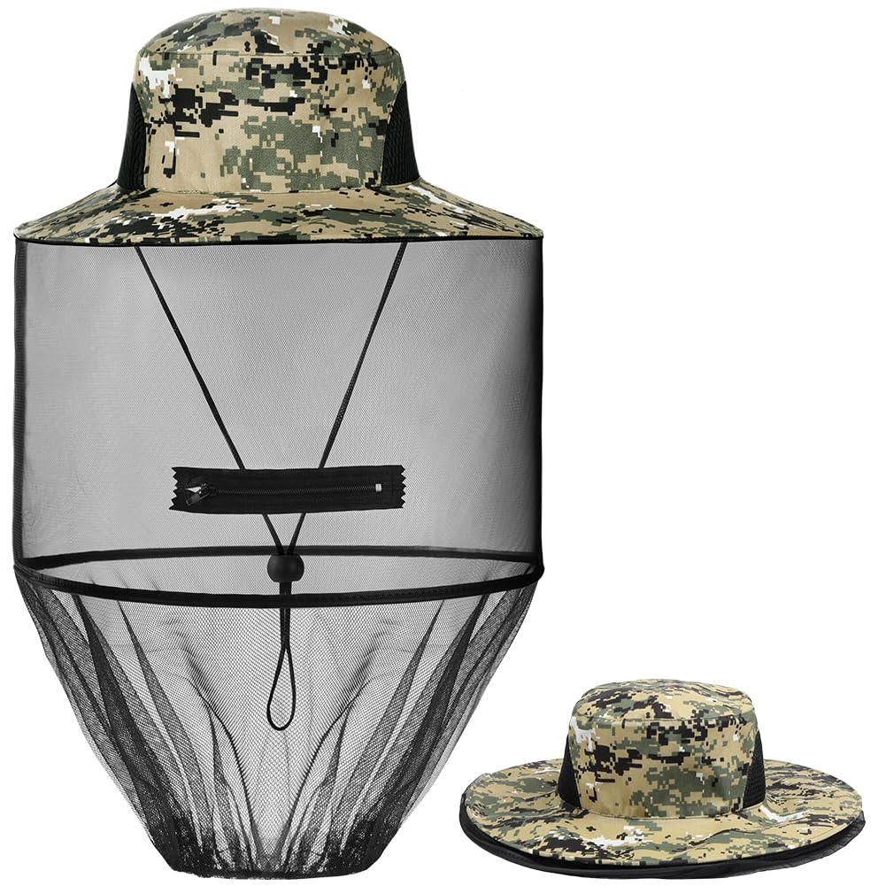 Moustique Chapeau de Soleil, Chapeau de pêcheur de Protection Solaire, Chapeau Anti Moustique, Chapeau d'apiculteur, TêTe Moustique Net pour Randonnée en Plein Air Camping Jardinage Pêche