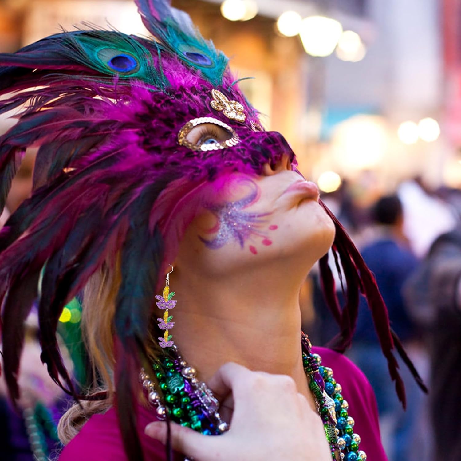 Mardi Gras Earrings for Women Mask Lobster Crown Earrings Mardi Gras Accessories - Image 4