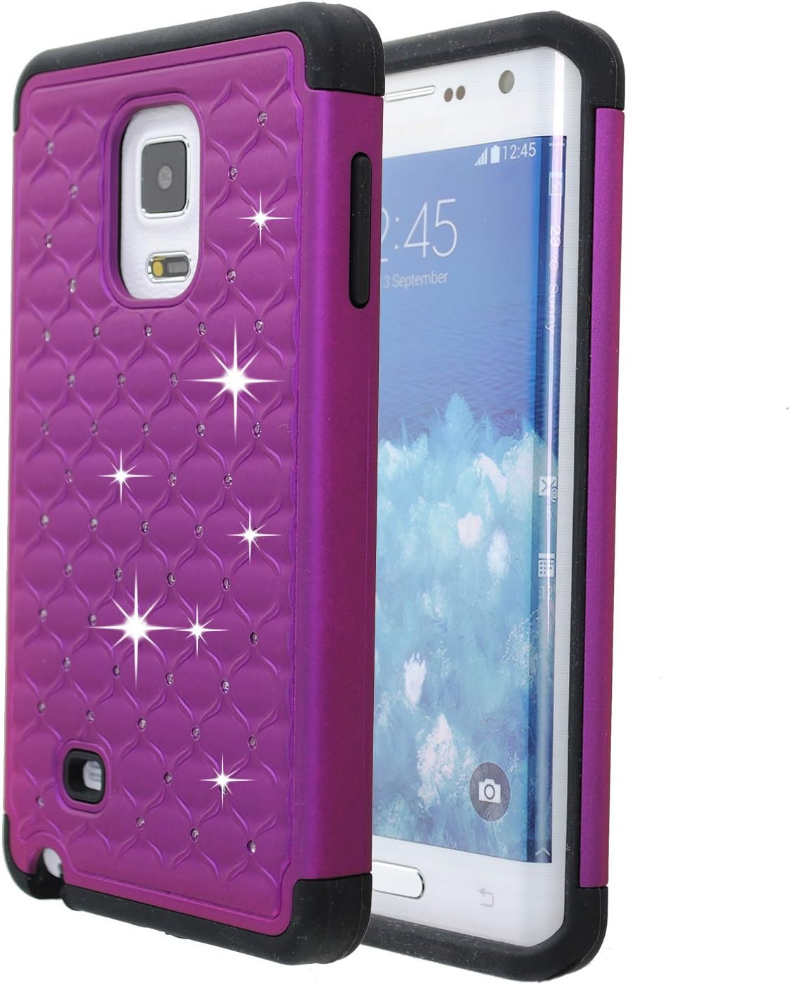 Studded Rhinestone Crystal Bling Case [Shockproof] Hybrid Armor [Dual Layer] Silicone Rubber Skin Hard Case Cover for Galaxy Note Edge (Bling Purple)