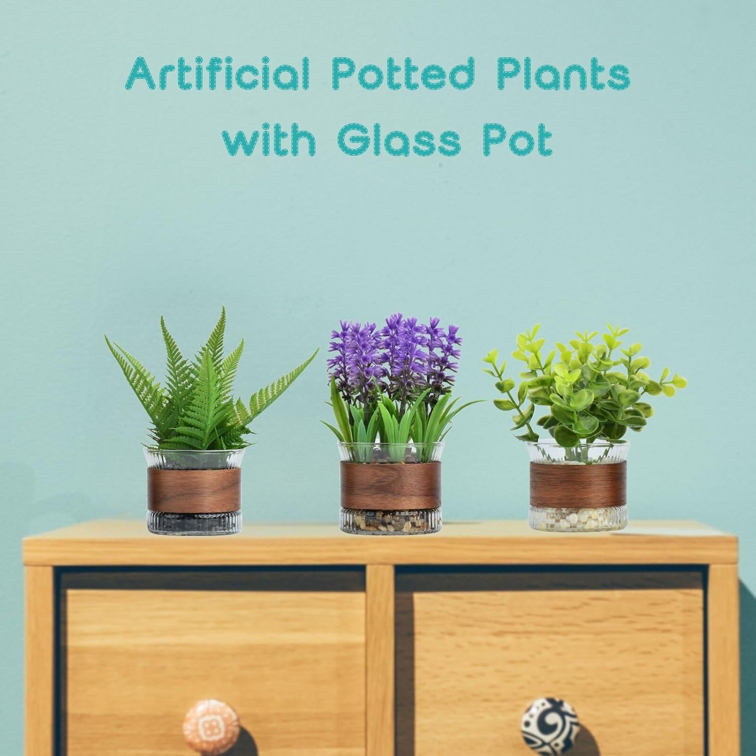 Fake Potted Plants, Mini Fake Plants, Eucalyptus, Lavender Plant in Pot for Table Centerpiece, Shelf Decor, Small Fake Plants for Bedroom Livingroom, Bathroom Decor (Small)