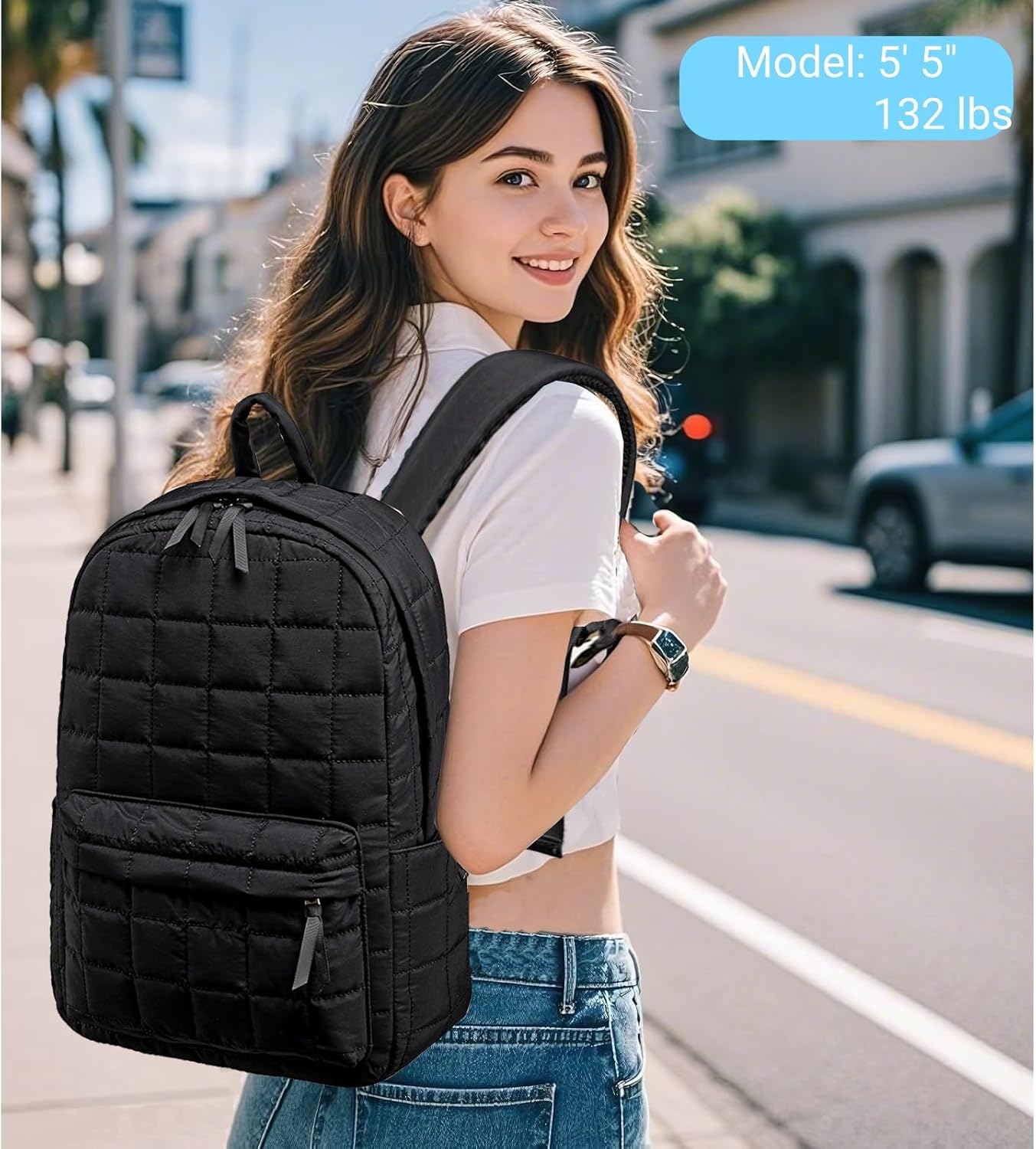 BTOOP Travel Backpack for Women Work Backpack Quilted College Backpacks for School Fit 15.6 Inch Laptop (Quilting-Black) - Image 6