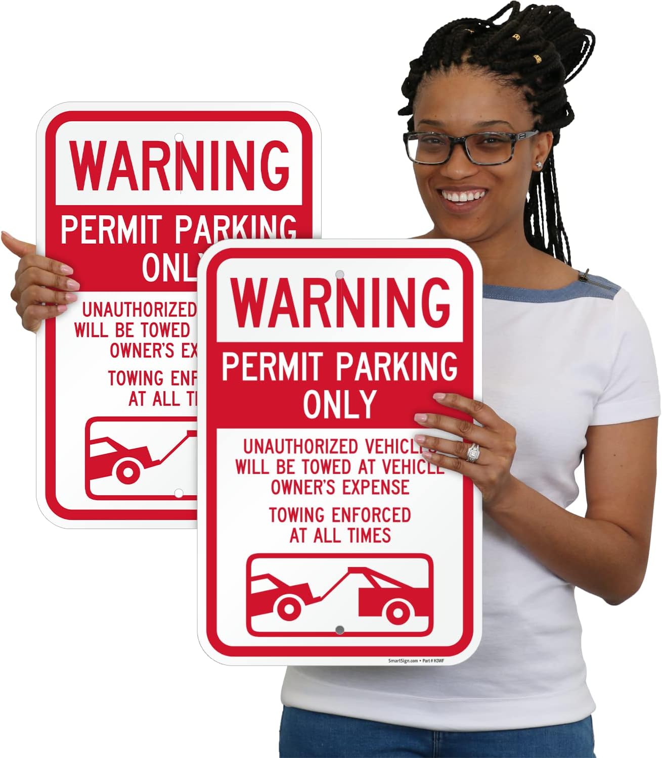 SmartSign Warning Permit Parking Only Sign - 2 Pack, Towing Enforced Sign, 18 x 12 inch, 2mm Thick Aluminum Composite, Red and White, Made in USA