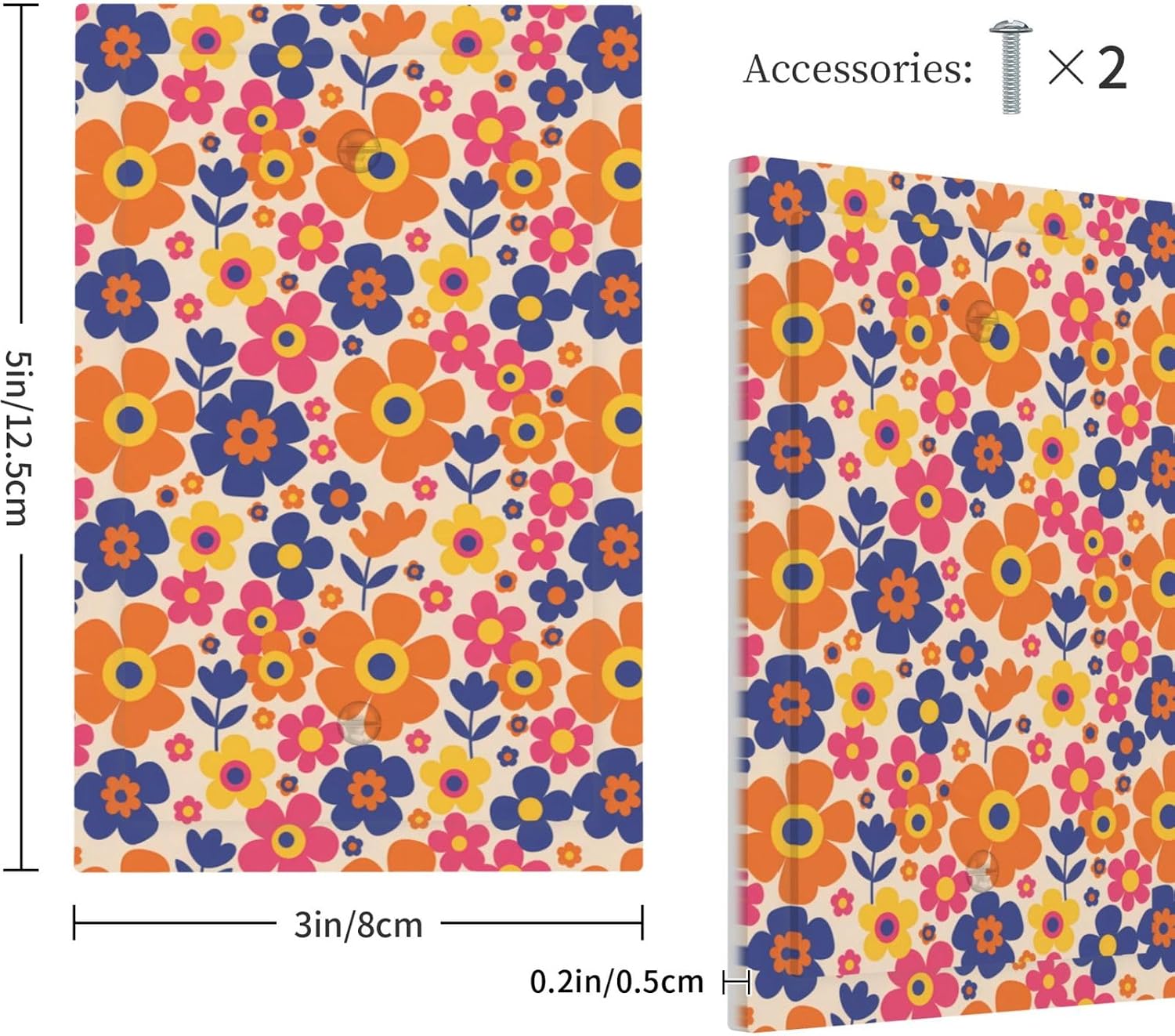 Light Switch Cover Retro Pink Blue Yellow Orange Floral Decorative Switch Plates 1 Gang Blank No Device Outlet Covers Electrical Wall Plates for Bathroom Bedroom Decor