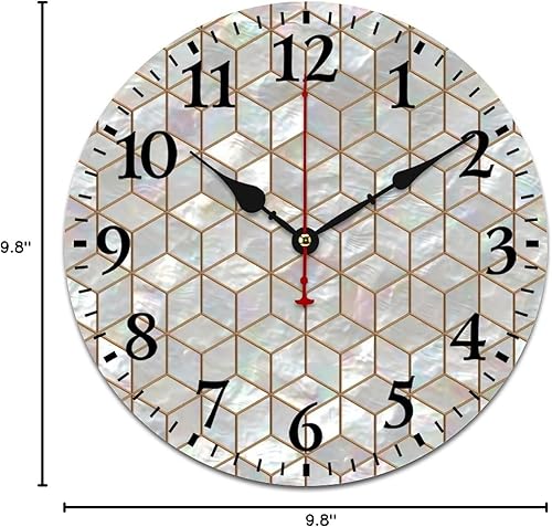 Miniatura 8 de Mvirnsw Reloj de pared con azulejos de nácar y madre, funciona con pilas, silencioso, sin tictac, relojes redondos de madera decorativos para baño,