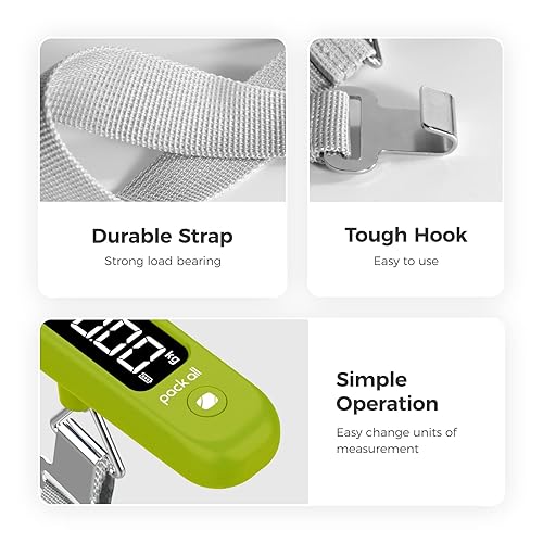 Miniatura 6 de pack all Báscula de equipaje de 110 libras, báscula digital de equipaje de mano, báscula de peso para maleta de viaje con pantalla LCD, batería