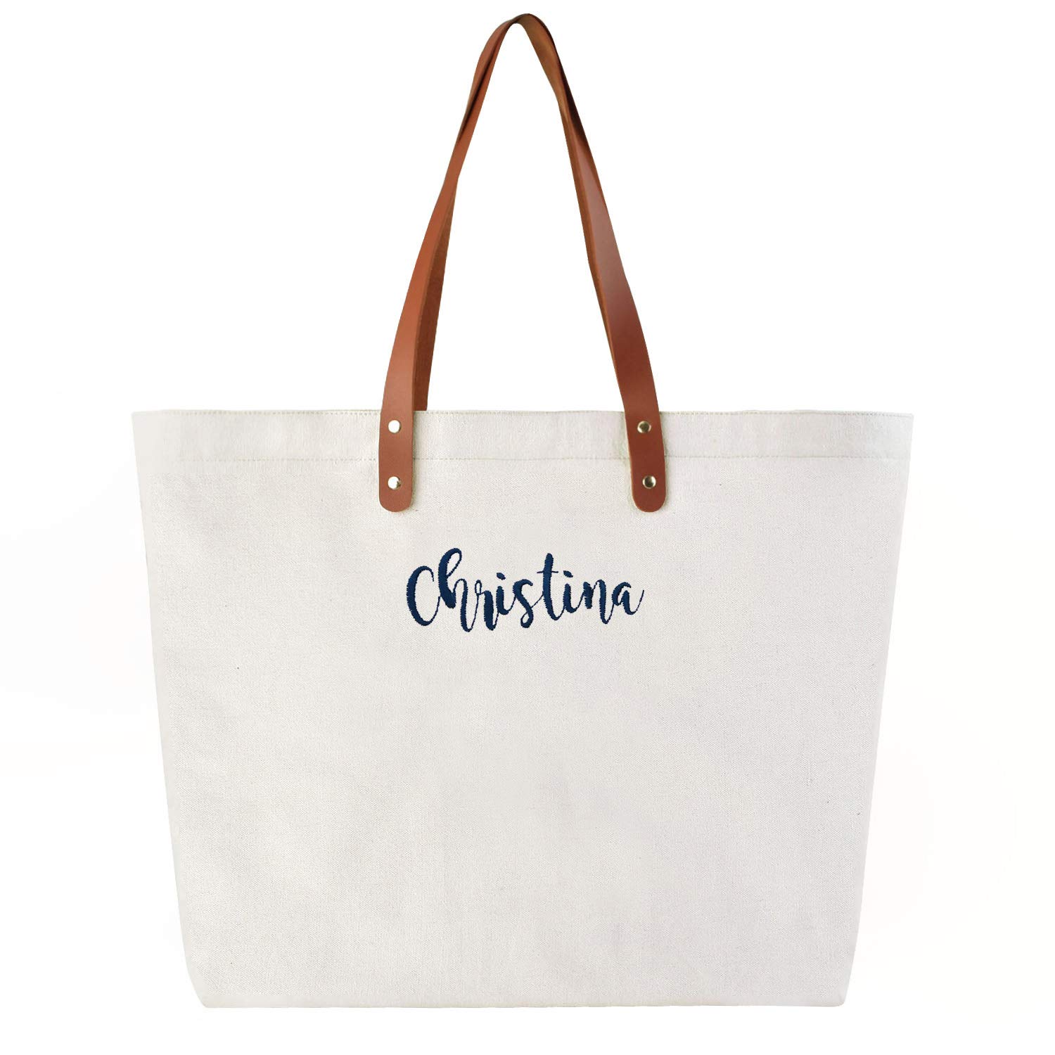 ELEGANTPARK Personalized Tote Monogram Custom Name Wedding Party Gift Shoulder Bag with Interior Zip Pocket Canvas