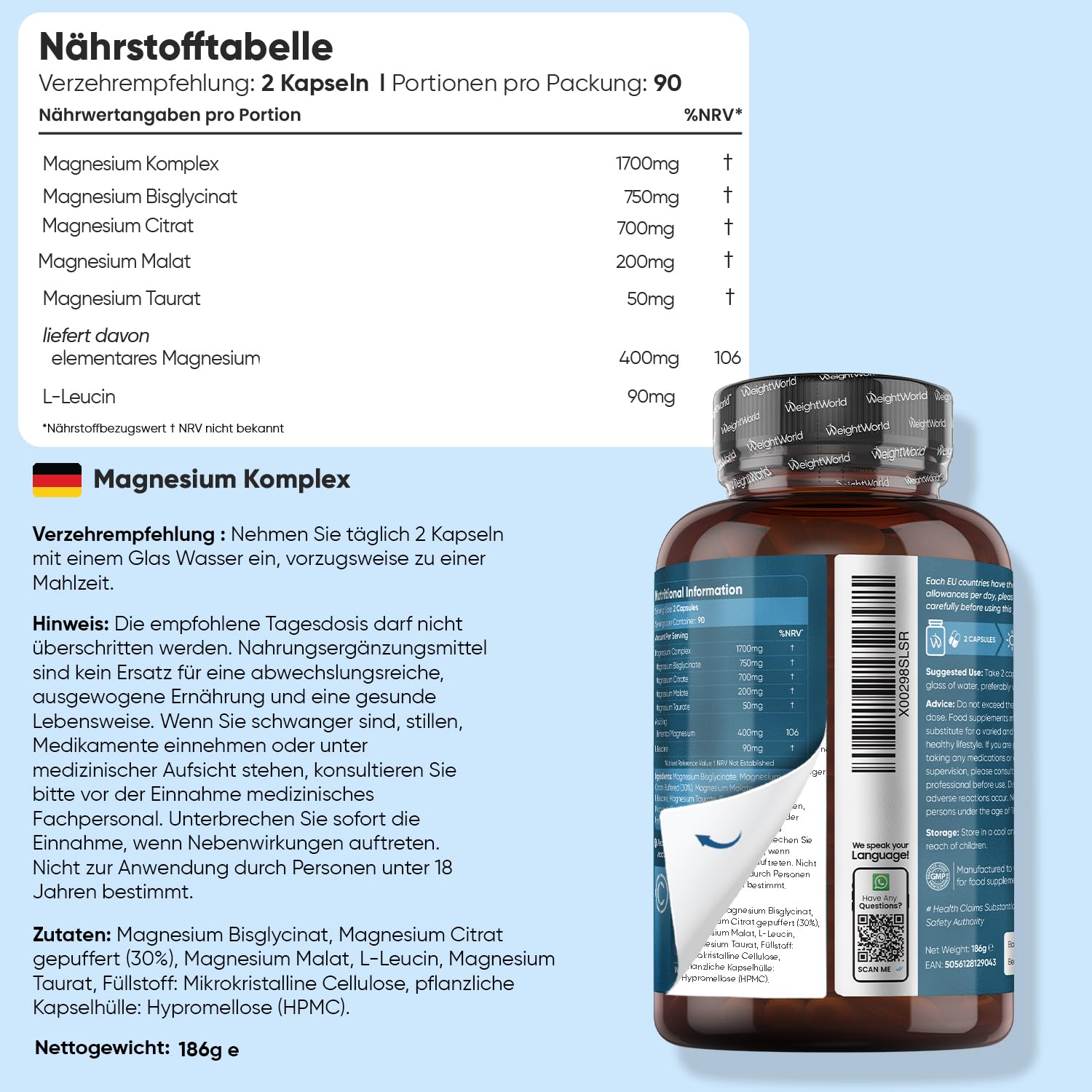 Omega 3 Weichkapseln + Creatin Monohydrat Tabletten + Magnesium Komplex 4 in 1 Kapseln - Gemäß GMP - Frei von Gluten & Gentechnik - WeightWorld