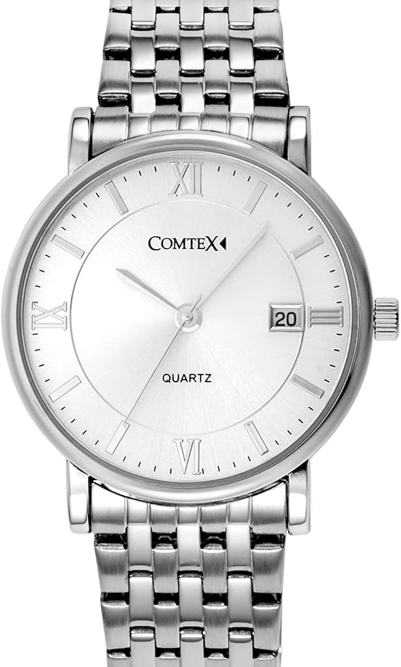 Amazon Comtex 腕時計 メンズ ステンレスバンド アナログ表示 カレンダー 日本製クオーツ 男性用時計 シルバー プレゼント 腕時計 ファッション 通販